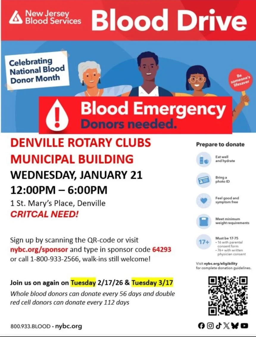 Denville Rotary Clubs Host Blood Drive Amid Critical Shortage