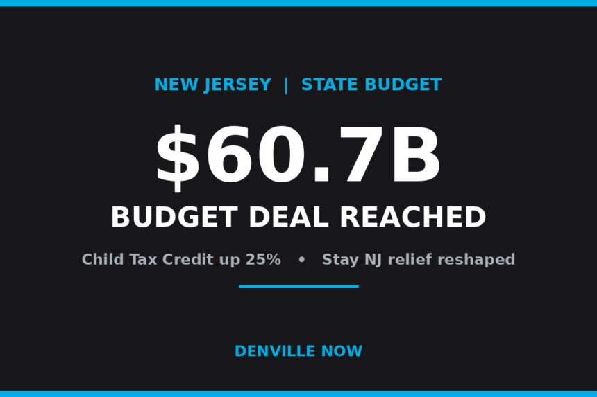 Graphic announcing New Jersey's $60.7 billion state budget deal with a 25 percent Child Tax Credit increase