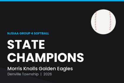 Graphic celebrating Morris Knolls Golden Eagles as NJSIAA Group 4 softball state champions
