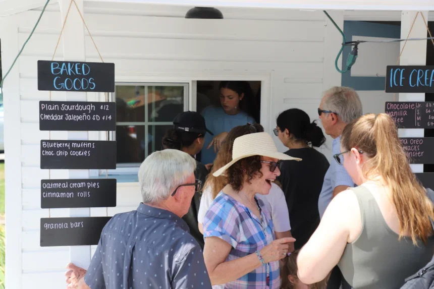 Customers lined up at the reopened Valley Farm Stand in Boonton Township on July 31, 2026.