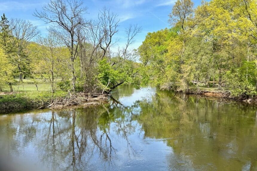 The Rockaway River running through Tourne County Park in Denville, New Jersey