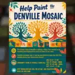 Rotary Club of Denville flyer inviting residents to help paint the Unity Tree mosaic at Denville Town Hall