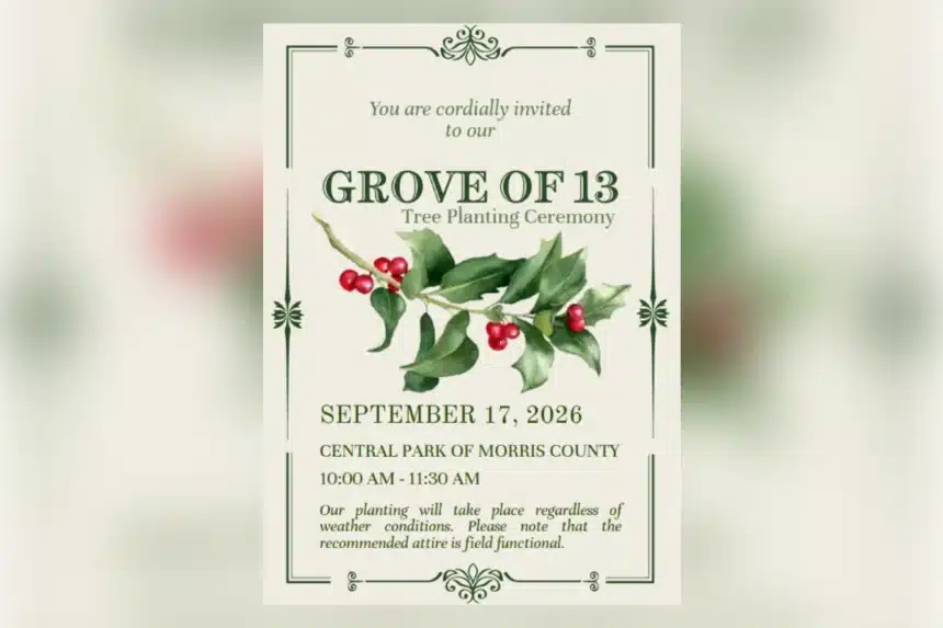 Official Morris County invitation to the Grove of 13 tree planting ceremony on September 17, 2026 at Central Park of Morris County